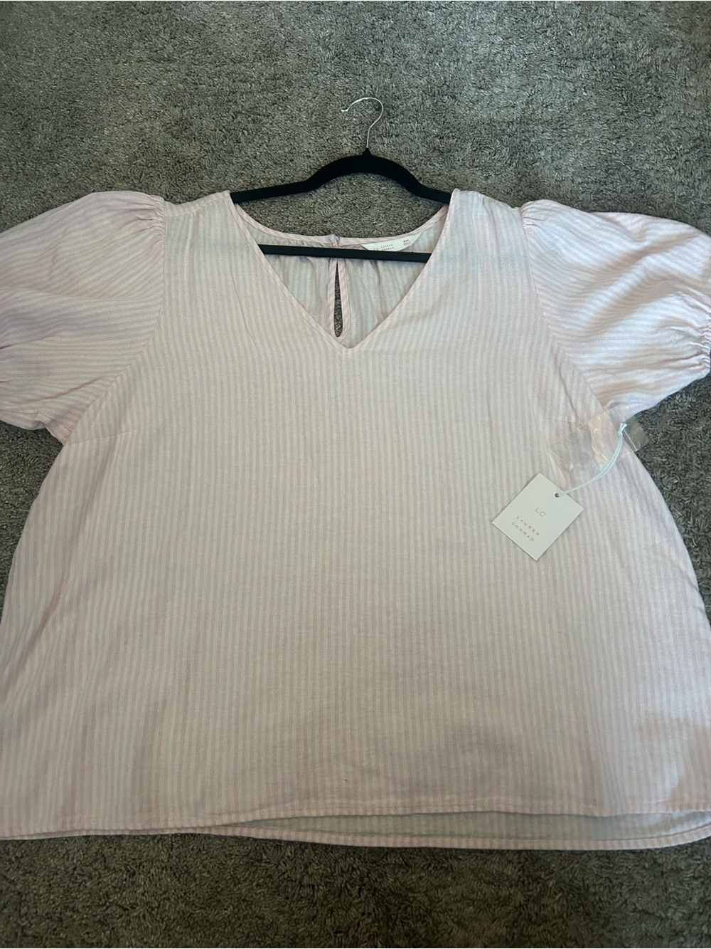 LC Lauren Conrad Pale Pink Striped V-Neck Blouse